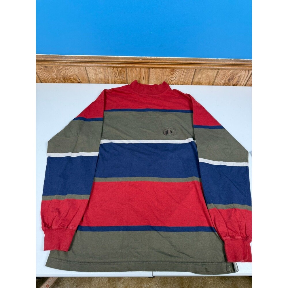 Boston Traders Polo Shirt Mens  L Striped Long Sleeve multi color